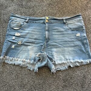 Frayed Hem Blue Jean Shorts